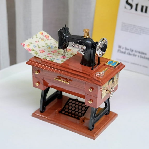 Ohmyroo Vintage Sewing Machine Music Box 6.29 In Plastic For Collectors Tabletop Nostalgic Melody Desk Accent Mechanical Ornament