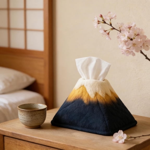 Ohmyroo Volcano Shaped Tissue Box 7 Inch Dark Blue Fabric Dispenser Decorative Desktop Tissue Holder