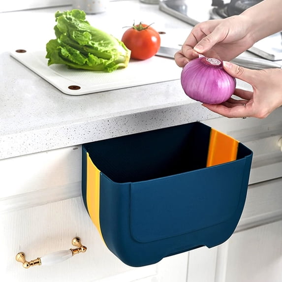 Ohmyroo Wall Mounted Foldable Trash Can Hanging Waste Bin For Kitchen Cabinet Door 9.8 Inch Multicolor