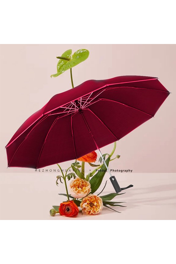 Windproof Stick Umbrella 41.3 Inch 10 Rib Steel Frame Reflective Strip for Business Travel and Rainy Days