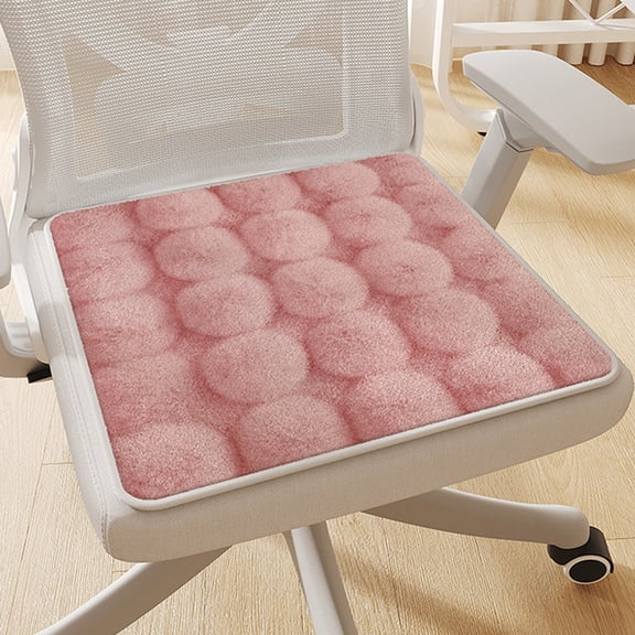 Ohmyroo Winter Solid Color Plush Warm Seat Cushion Fluffy Chair Cushion With Poms poms For Home And Office