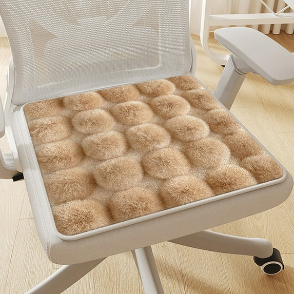 Ohmyroo Winter Solid Color Plush Warm Seat Cushion Fluffy Chair Cushion With Poms poms For Home And Office