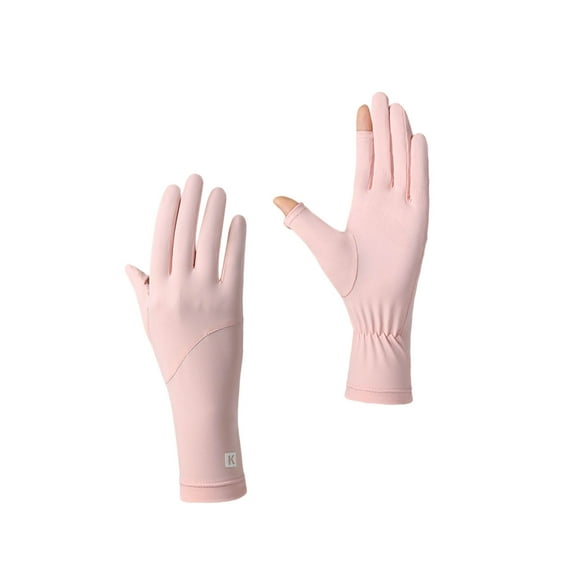 Ohmyroo Women Breathable Fingerless Sun Gloves Ice Silk Anti UV Thin for Driving Cycling Outdoor Daily Use