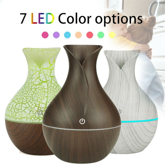 Ohmyroo Wood Grain LED Oil Diffuser Humidifier, 130 ml USB Vase Aroma Mist Machine