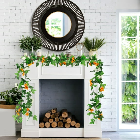 Ohmyroo Artificial Wisteria Flower Garland with Realistic Leaves, Fake Hanging Vine for Twisted Ceiling and Wall Decor, Plastic Foliage Strand