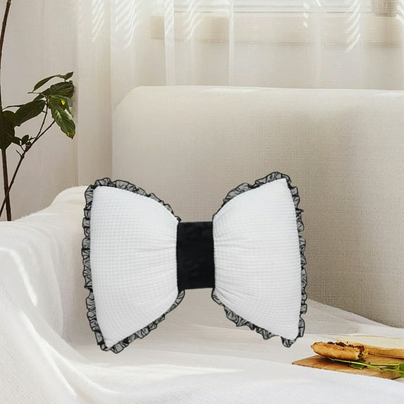 Ohmyroo Decorative Bow-Shaped Throw Pillow, Plush Ruffle Lace Accent Cushion for Adding Elegance to Sofa, Couch, or Bedroom Decor