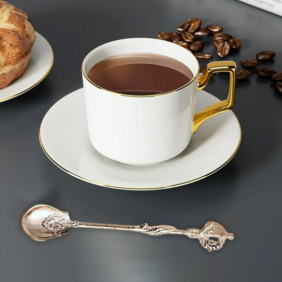 Ohmyroo Vintage Engraved Metal Spoon Set, Ornate Tea and Coffee Stirring Spoons for Dessert Service, Western Tableware, and Photographic Styling