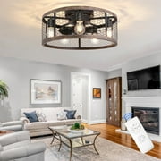 Ohniyou 20" Flush Mount Caged Ceiling Fans with Lights and Remote Farmhouse Indoor Covered Outdoor Ceiling Fans for Patio Kitchen Bedroom