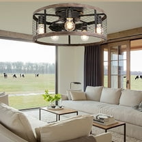 Ohniyou 20" Caged Ceiling Fans with Lights and Remote Small Flush Mount  6 Speed Reversible Rustic Farmhouse Ceiling Fans for Patio Kitchen Bedroom