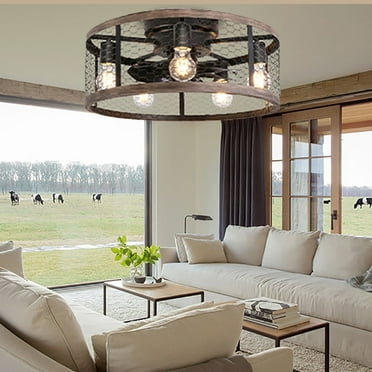 Ohniyou 20" Caged Ceiling Fans with Lights and Remote Small Flush Mount  6 Speed Reversible Rustic Farmhouse Ceiling Fans for Patio Kitchen Bedroom