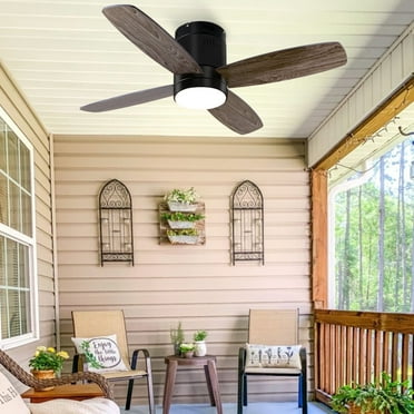 Ohniyou 38" Flush Mount Outdoor Ceiling Fans with Lights,Reversible Blades Farmhouse Ceiling Fan with Remote for Patio Home Bedroom
