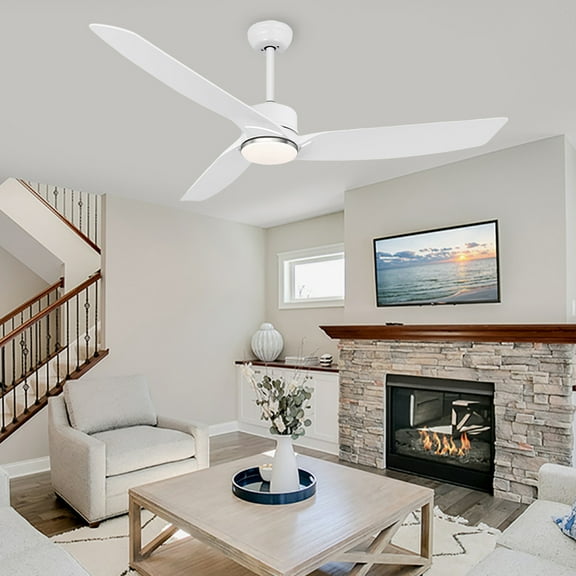 Ohniyou 56"  Indoor Outdoor Ceiling Fans with Light, Reversible DC Motor, Dimmable 3 CCT Ceiling Fan with Remote/APP Control for Covered Patios Living Room, White