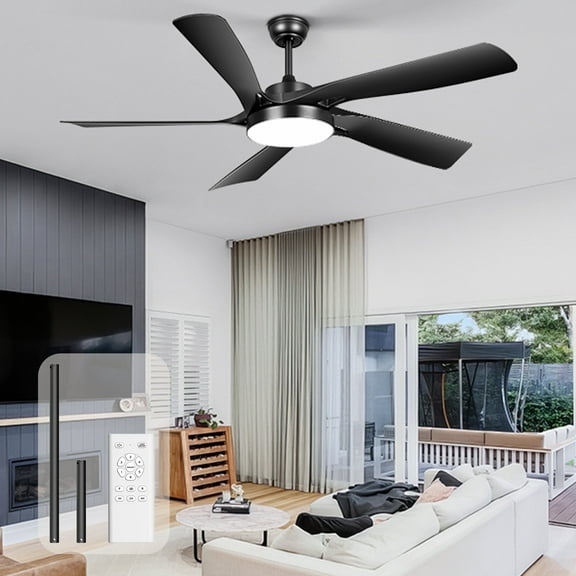Ohniyou 60 " Modern Ceiling Fans with Lights and Remote 5 Blades Farmhouse Indoor Outdoor Ceiling Fans for Living Room Patio Kitchen,Black