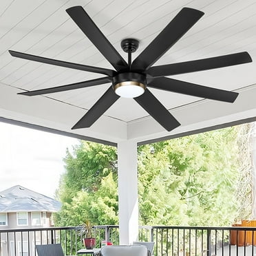 Ohniyou 70" Indoor Outdoor Ceiling Fans with Light and Remote Large 8 Blades LED Dimmable Reversible Farmhouse Ceiling Fans for Covered Patio Porch Living Room, Black&Gold