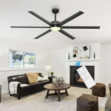Ohniyou 72 '' Ceiling Fans with Light and Remote for Indoor/Covered Outdoor 6 Speed Quiet DC Motor Farmhouse Ceiling Fans for Living Room Garage, Black