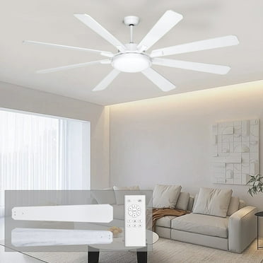 Ohniyou 72 inch Farmhouse Ceiling Fan with LED Light and Remote,Outdoor Ceiling Fans with 8 Reversible Blades, 3 CCT, 6 Speed, for Patio Living Room Bedroom, White