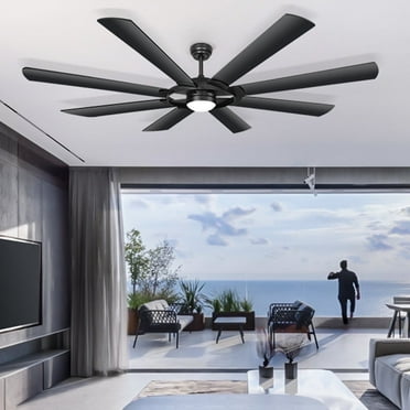 Ohniyou 76" Large Ceiling Fans with Lights and Remote 8 Blades Dimmable Indoor Outdoor Ceiling Fan for Covered Patio Porch Living Room, Black
