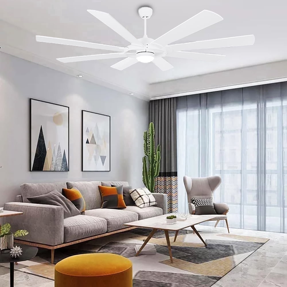 Ohniyou 76" Ceiling Fans with Lights and Remote 8 Blades Large Indoor Outdoor Modern Ceiling Fans for Industrial Shop Garage Living Room, White