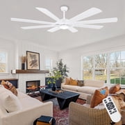 Ohniyou 76" Large Ceiling Fans with Lights and Remote 8 Blades Dimmable Indoor Outdoor Ceiling Fan for Covered Patio Porch Living Room, White