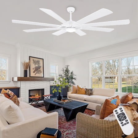 Ohniyou 76 " Large Ceiling Fans with Lights and Remote 8 Blades Indoor Outdoor Modern Farmhouse Industrial Ceiling Fans for Kitchen Living Room Patio, White