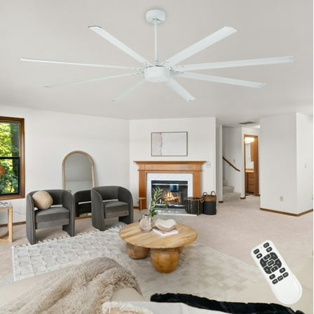 Ohniyou 96" Large Industrial Ceiling Fan with Remote, 6-Speed, 3 Downrods, 8 Aluminum Blades,Outdoor Modern Ceiling Fans for Patio Garage Shop Porch Indoor,Silver