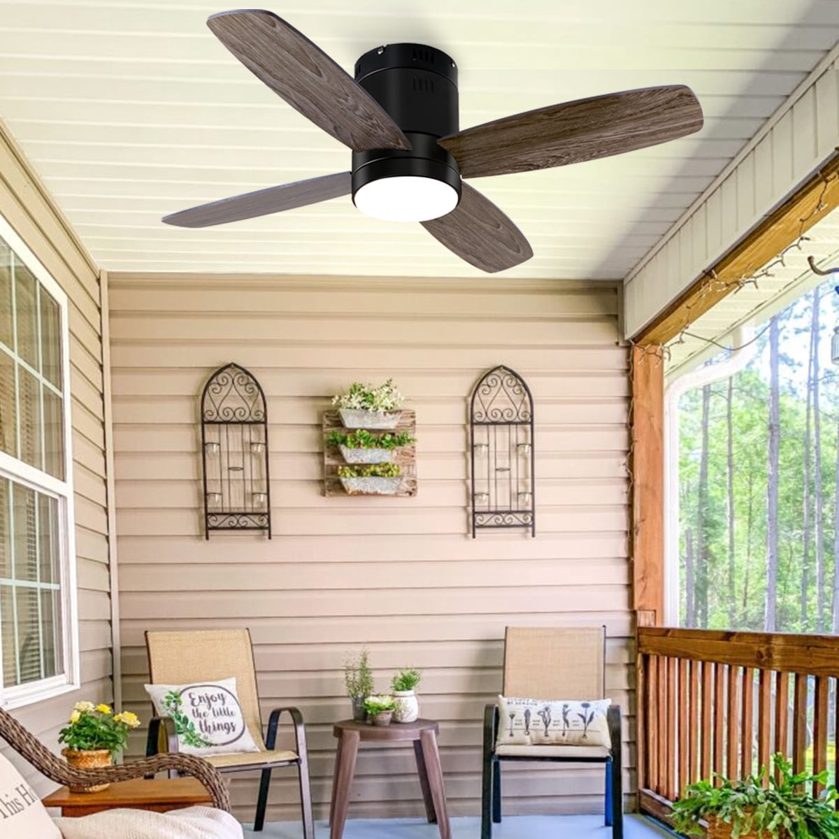 TAUS 52" Palm Leaf Tropical Ceiling Fan With LED Light & Remote - Indoor/Outdoor
