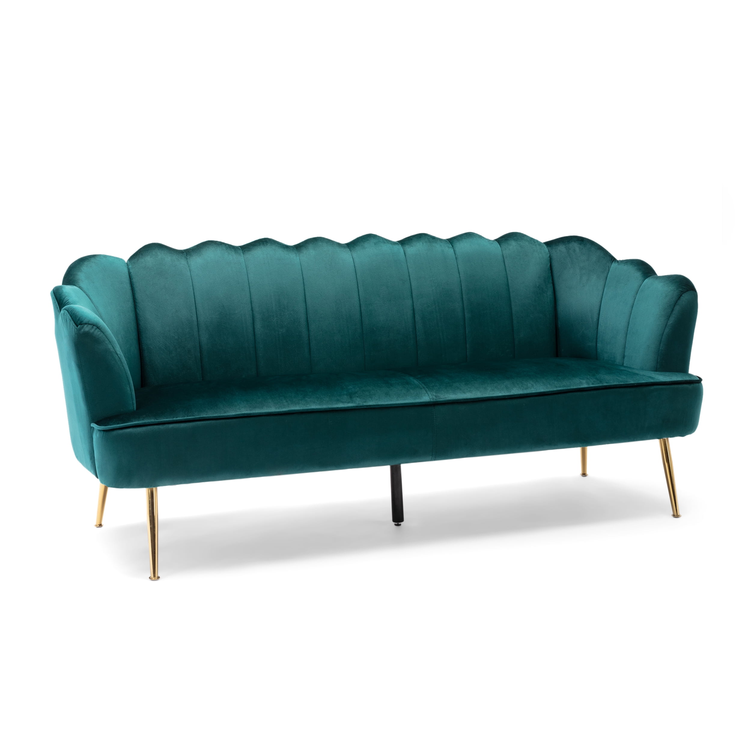 Ohnstad Modern Glam Velvet 3 Seater Curved Shell Couch Teal and Gold ...