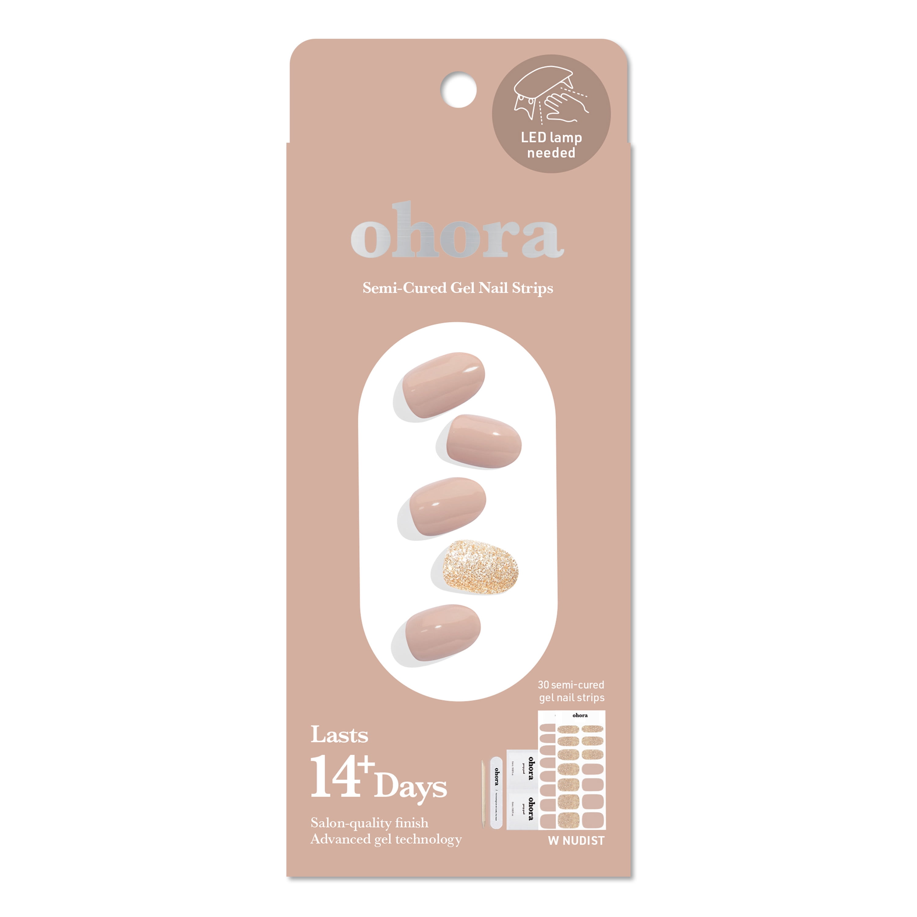 Ohora Semi-Cured Gel Nail Kit, Nudist, 30 Count