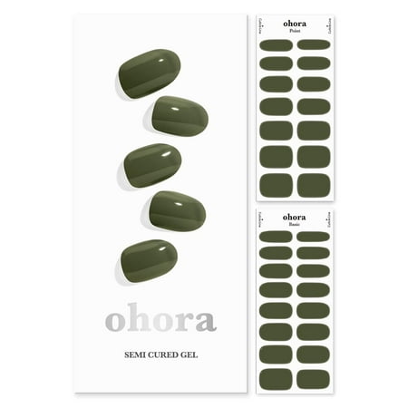 Ohora Semi Cured Gel Nail Strips (N Cream Moss) - Works with Any Nail Lamps, Salon-Quality, Long Lasting, Easy to Apply & Remove - Includes 2 Prep Pads, Nail File & Wooden Stick - Green