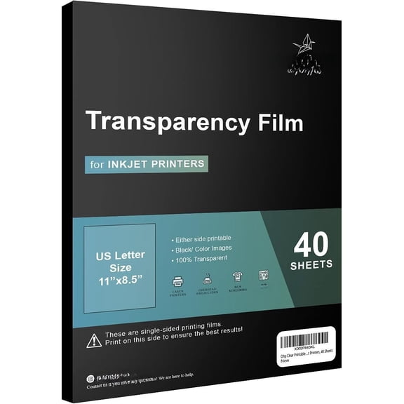 Ohp Clear Printable Transparency Film 8.5 x 11 Inches for Overhead Projectors, for Inkjet Printers, 40 Sheets