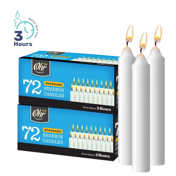 Ohr 3 Hour Shabbat Candles, 144 Count White Taper Candles, Dripless Emergency Candles, Unscented Prayer & Religious Candles, Long Burning Household Candle Supply