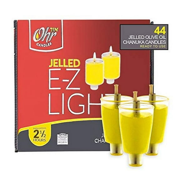 Ohr Candles, 2.5 Hour (Large) Jelled Olive Oil Chanukah Menorah Oil Candles - For Hanukkah (44 Pack)