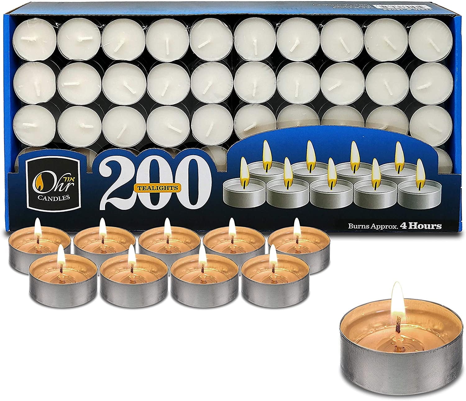 Ohr Candles 4 Hour Unscented Tealight Candles - White, 200 Pack