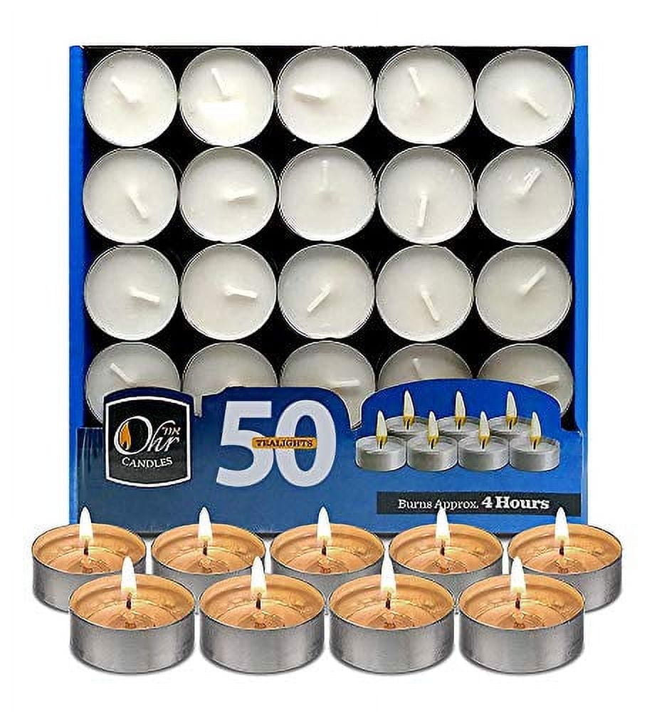 Ohr Candles 4 Hour Unscented Tealight Candles - White, 50 Pack