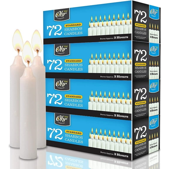 Ohr Candles Unscented Small 3 Hour Lighting Shabbat Taper Candle, 288-Pieces, White