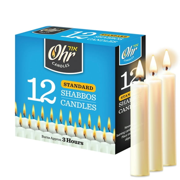 Ohr Standard Shabbat Unscented White Taper Candles (12 Pack)