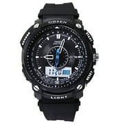 Ohsen AD1209 Waterproof Men's Dual Time Sports Digital Quartz Wrist Watch with Date /Alarm /Stopwatch (Black)
