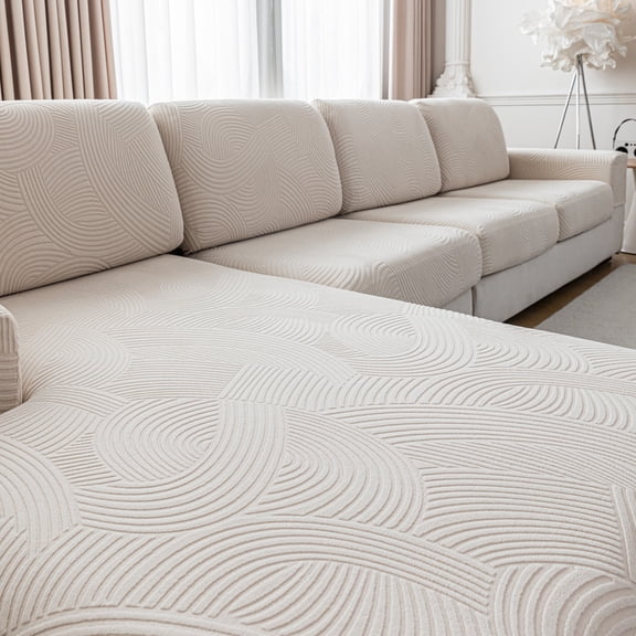 Ohsio Sectional Couch Covers, Wear Resistant Stretch Sofa Covers Washable Couch Cushion Covers Anti Slip Furniture Protector Slipcovers for Pets (1 Piece Armrest Cover, Ivory, Rainbow Stripe)