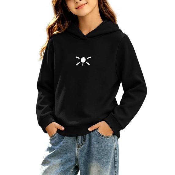 Ohufall 0-6T Embroidery Sweatshirt for Girls Hooded Pullover Long Sleeve Tops Solid Color Loose Comfort Fashion Casual Sweatshirts