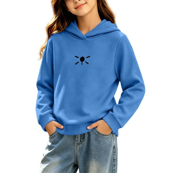 Ohufall 0-6T Embroidery Sweatshirt for Girls Hooded Pullover Long Sleeve Tops Solid Color Loose Comfort Fashion Casual Sweatshirts