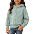 thumbnail image 1 of Ohufall 1-10Y Sweatshirt Jacket for Girls Boys Kids Hooded Button Down Fleece Long Sleeve Jackets with Pocket Soft Fashion Casual Tops, 1 of 8