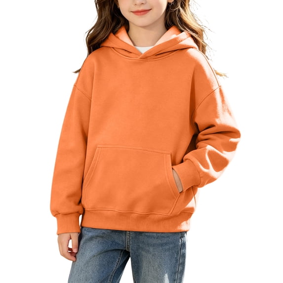 Ohufall 18M-15Y Hooded Sweatshirt for Girls Boys Cotton Kangaroo Pocket Fashion Solid Color Sweatshirts Long Sleeve Pullover Warm Top