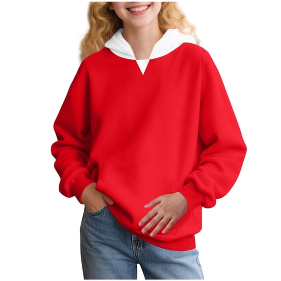 Ohufall 2-15T Boys Girls Sweatshirt Hooded Color Block Long Sleeve Sweatshirt Fall Winter Fashion Casual Tops