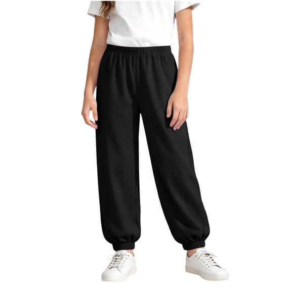 Ohufall 2-16T Boys' Sweatpant Solid Color Straight Wide Leg Sweatpants with Elastic Waist Pockets Full Length Trousers