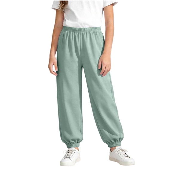 Ohufall 2-16T Boys' Sweatpant Solid Color Straight Wide Leg Sweatpants with Elastic Waist Pockets Full Length Trousers