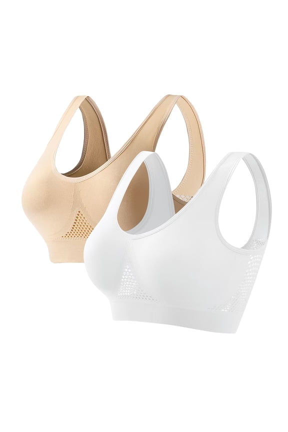 2-Pack Sports Bras for Women Plus Size High Impact Wirefree Padded Yoga Athletic Bras Women's Solid Seamless Stretch Breathable Gym Workout Bras
