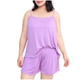 thumbnail image 1 of Ohufall 2 Piece Modal Pajama Sets for Women Plus Size Solid Thin Loose Cami Tops and Elastic Waist Shorts Summer Cool Comfortable Home Lounge Sets, 1 of 6