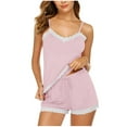 thumbnail image 1 of Ohufall 2 Piece Womens Pajama Sets Summer Solid Sleeveless Cami Tops with Drawstring Shorts Fashion Loose Lace Edge Home Lounge Sleepwear for Women, 1 of 7