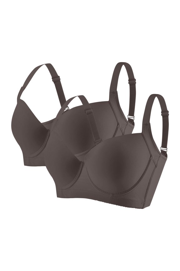 2PC Pack Bra Women Plus Size C Cup Smooth Seamless Push Up Everyday Bras Deep V Neck Anti-Sag Underwire Bra,36C-46C