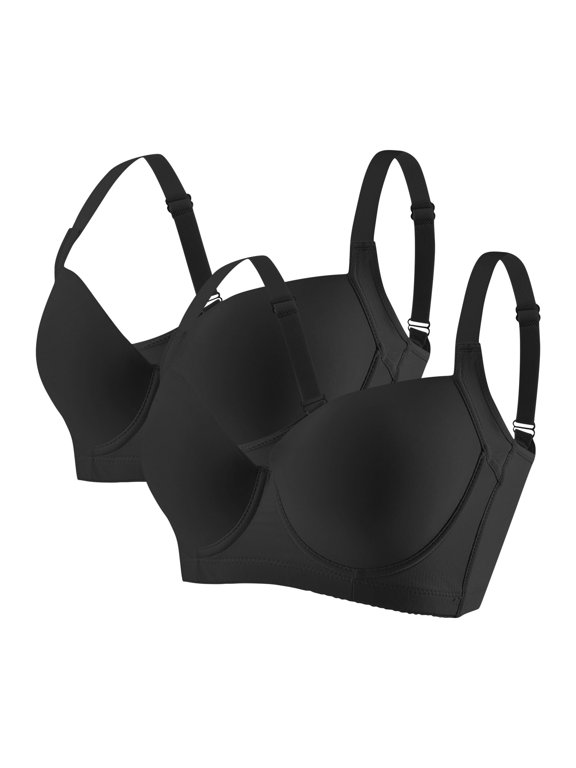 2PC Pack Bra Women Plus Size C Cup Smooth Seamless Push Up Everyday Bras Deep V Neck Anti-Sag Underwire Bra,36C-46C